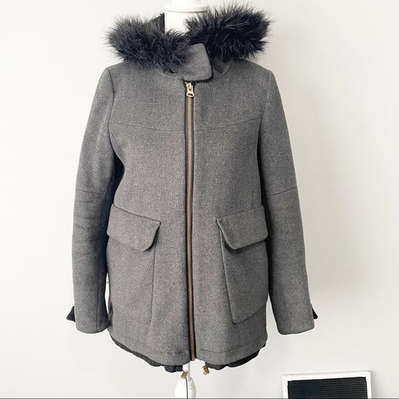 Zara Basic gray wool coat fur trim hood pockets size medium warm winter - Picture 1 of 10